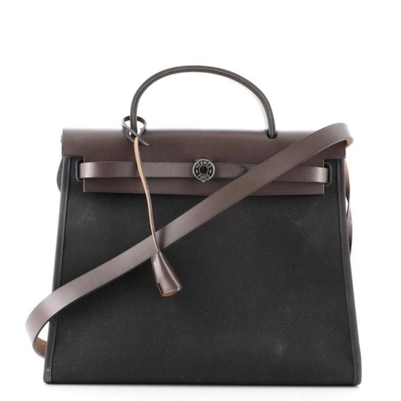 Hermes Black Herbag Zip Leather and Toile 31 Shoulder Bag - Picture 1 of 10